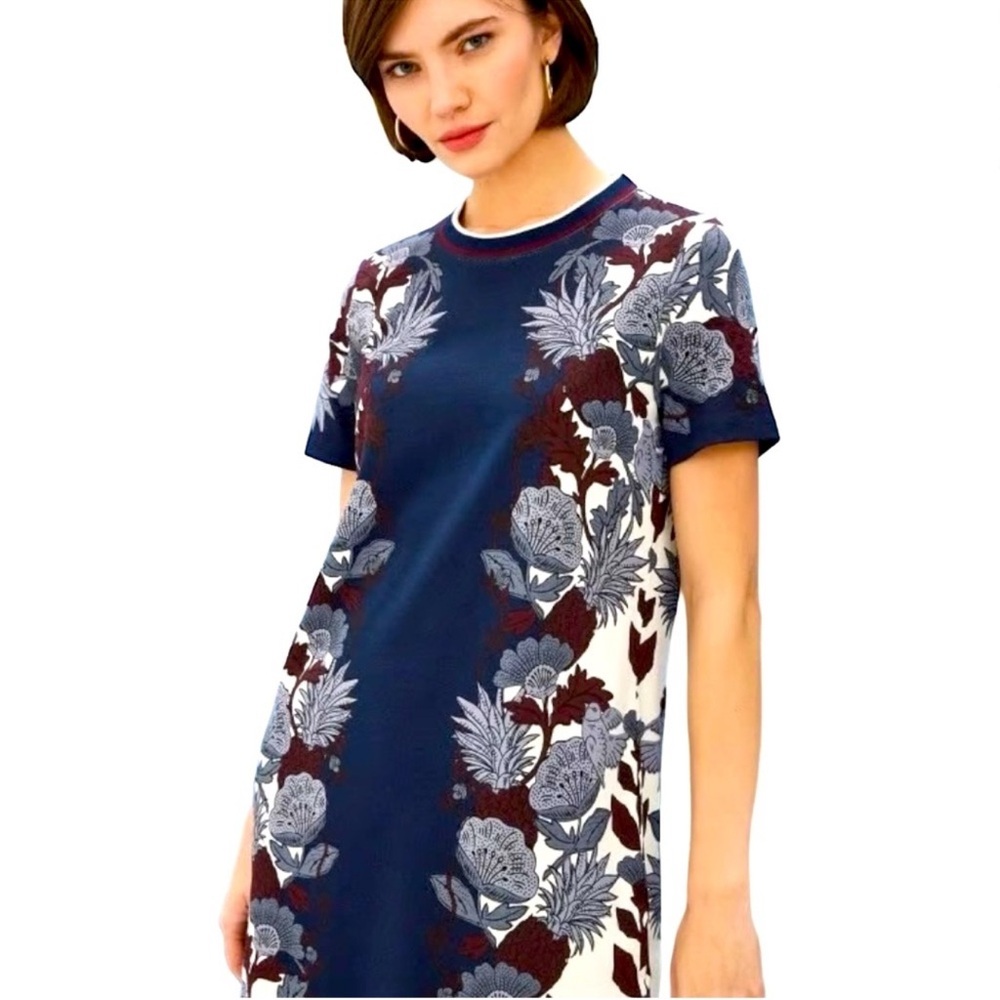 Tory Burch Tee Shirt Dress in Imperial Garnet Wonderland Vine